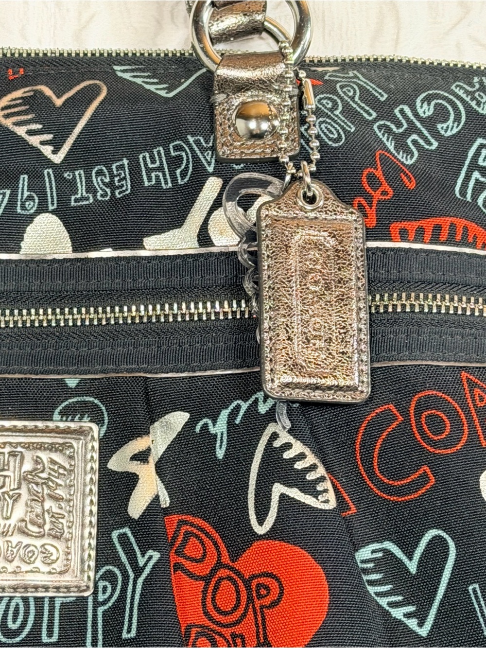 Coach Y2k Poppy Graffiti Heart Glam Tote - Gem